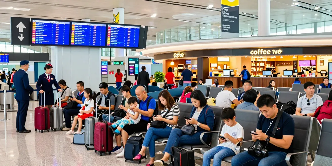 Travelers at airport checking AA88 flight details amidst bustling crowds.